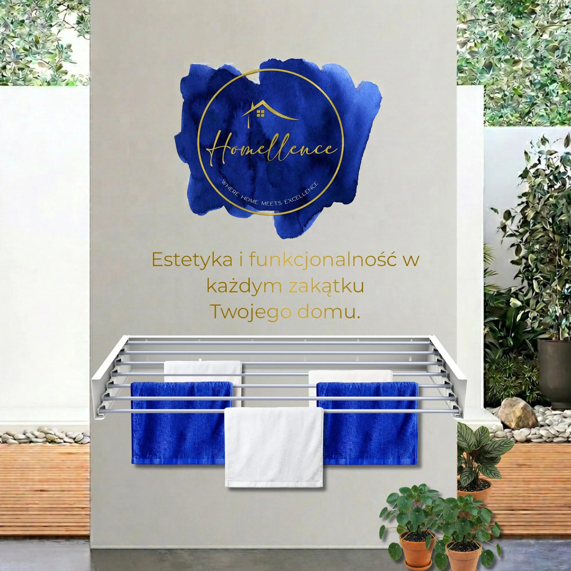 Homellence – Suszarka ścienna składana na pranie – Elegancka suszarka do prania montowana na ścianie – Składany ścienny stojak do suszenia prania (Biały, 120 cm)