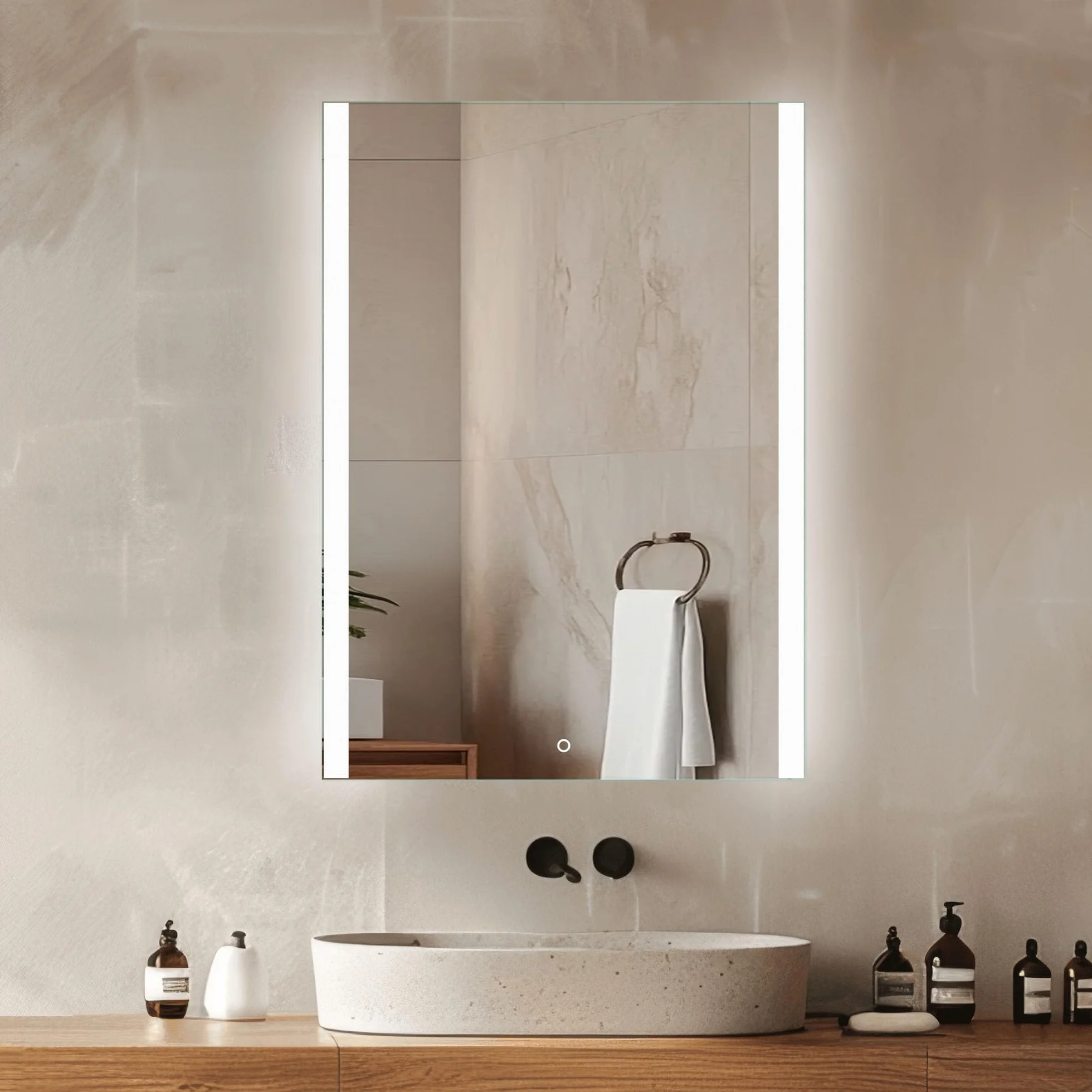 Venti Prostokątne Lustro Łazienkowe LED 50x70cm, Lustro ścienne z oświetleniem LED, Naturalne Białe Światło, Podświetlane Krawędzie Boczne