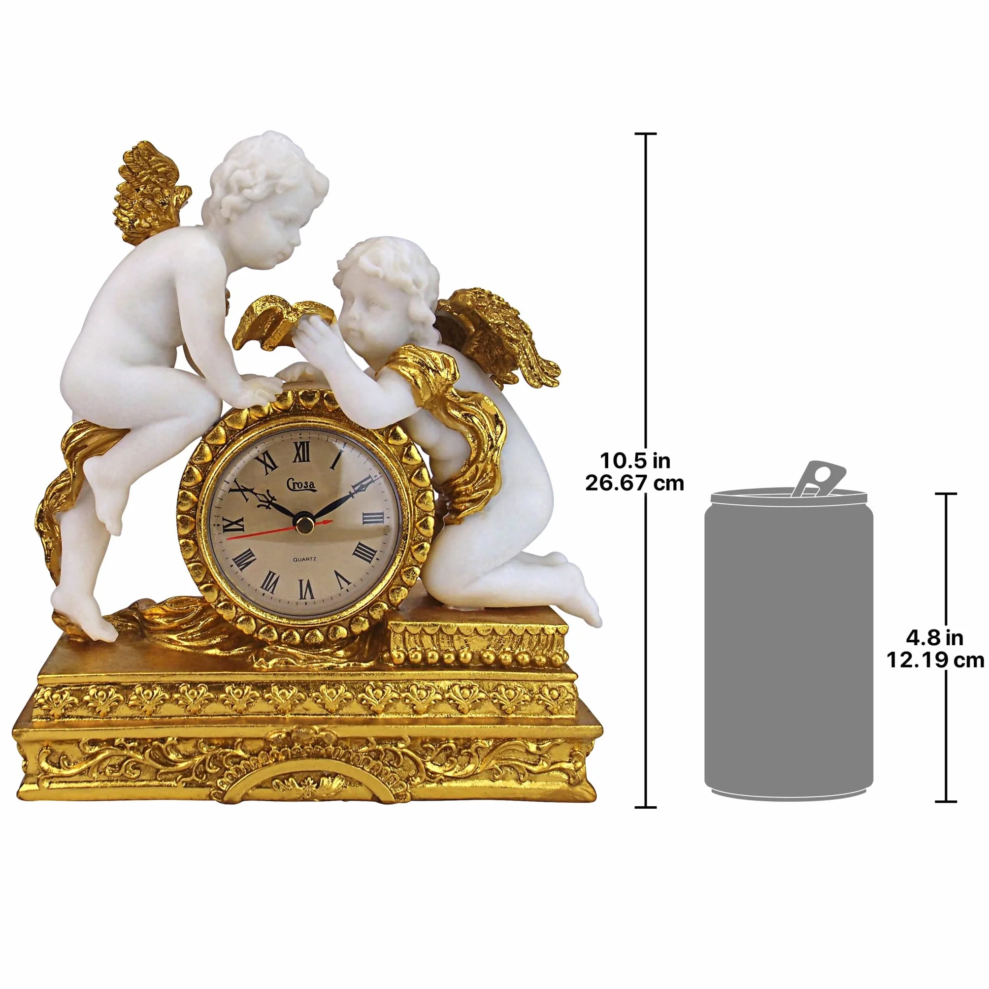 Design Toscano KY72570 Chateau Carbonne Cherub zegar kominkowy, 26,5 cm, żywica poliestrowa, złoto i kość słoniowa