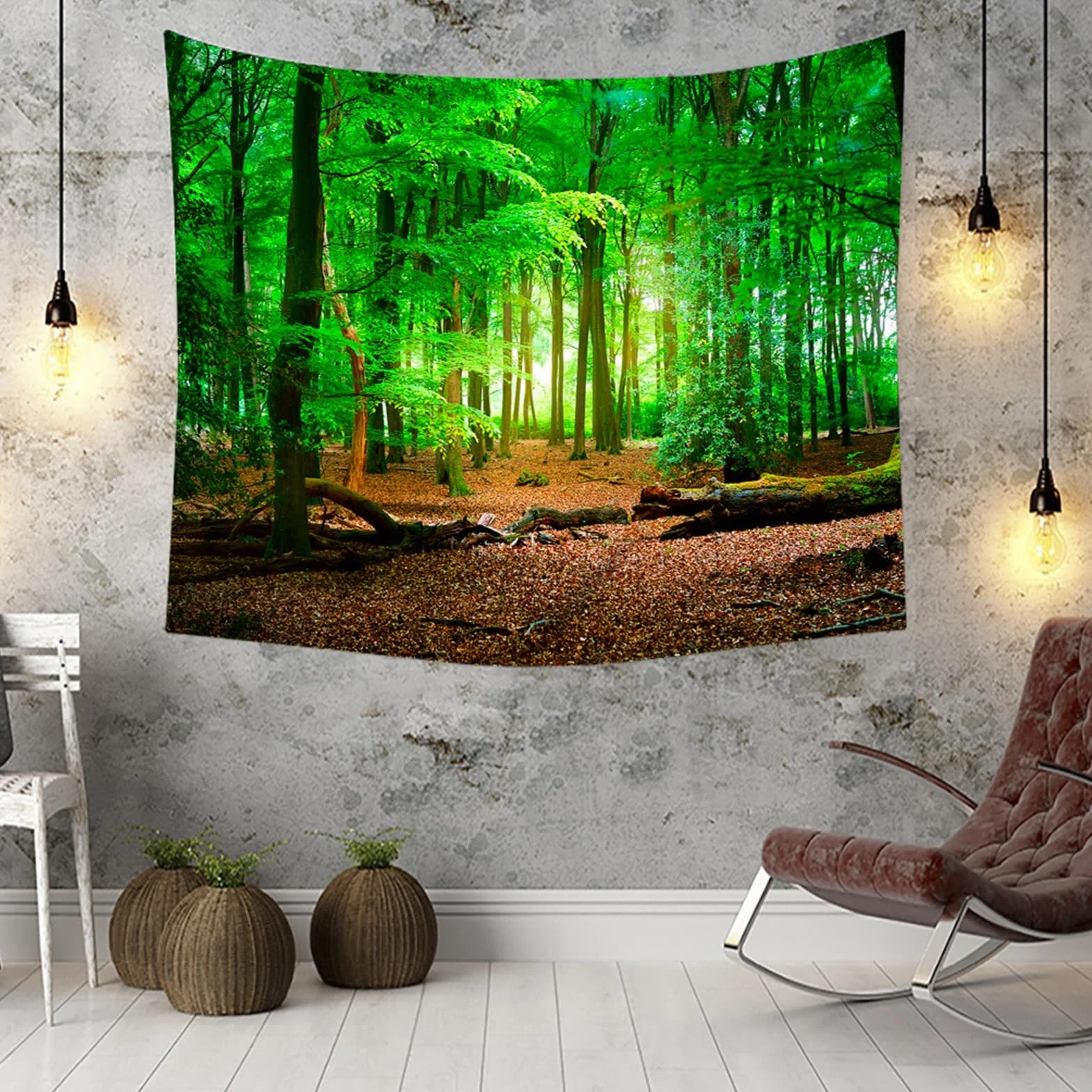 Lieson Dywan ścienny 240 x 220 cm gobelin dekoracja ścienna las natura zielony brązowy