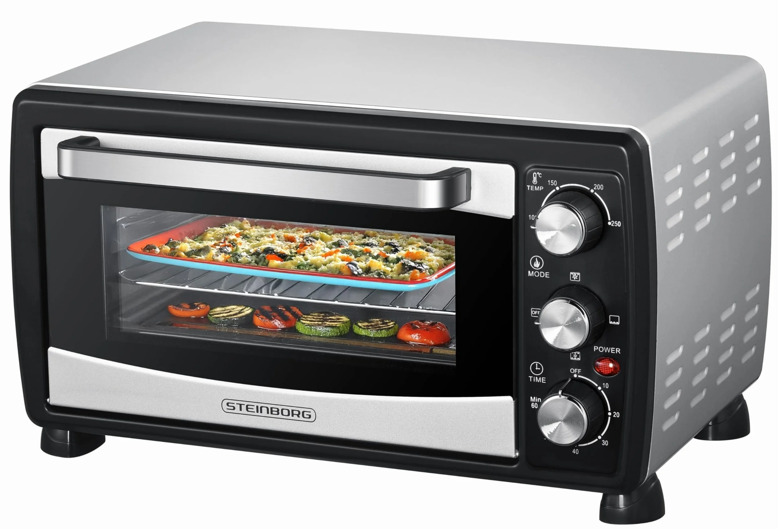 Steinborg Mini piekarnik konwekcyjny, 20 l, piec do pizzy, konwekcja, grzanie górne i dolne, 1400 W, mini piekarnik z timerem, mały piec kempingowy lub