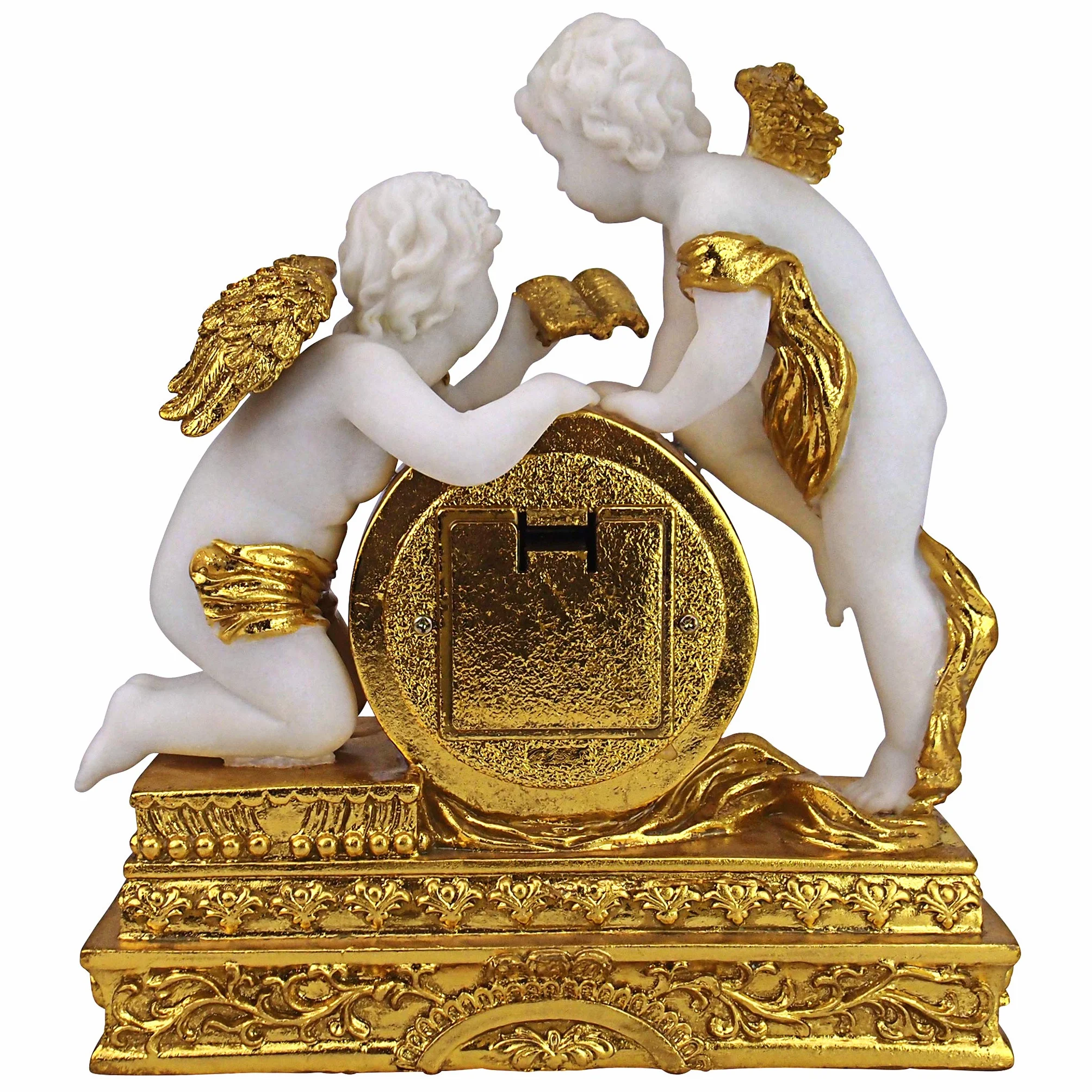 Design Toscano KY72570 Chateau Carbonne Cherub zegar kominkowy, 26,5 cm, żywica poliestrowa, złoto i kość słoniowa