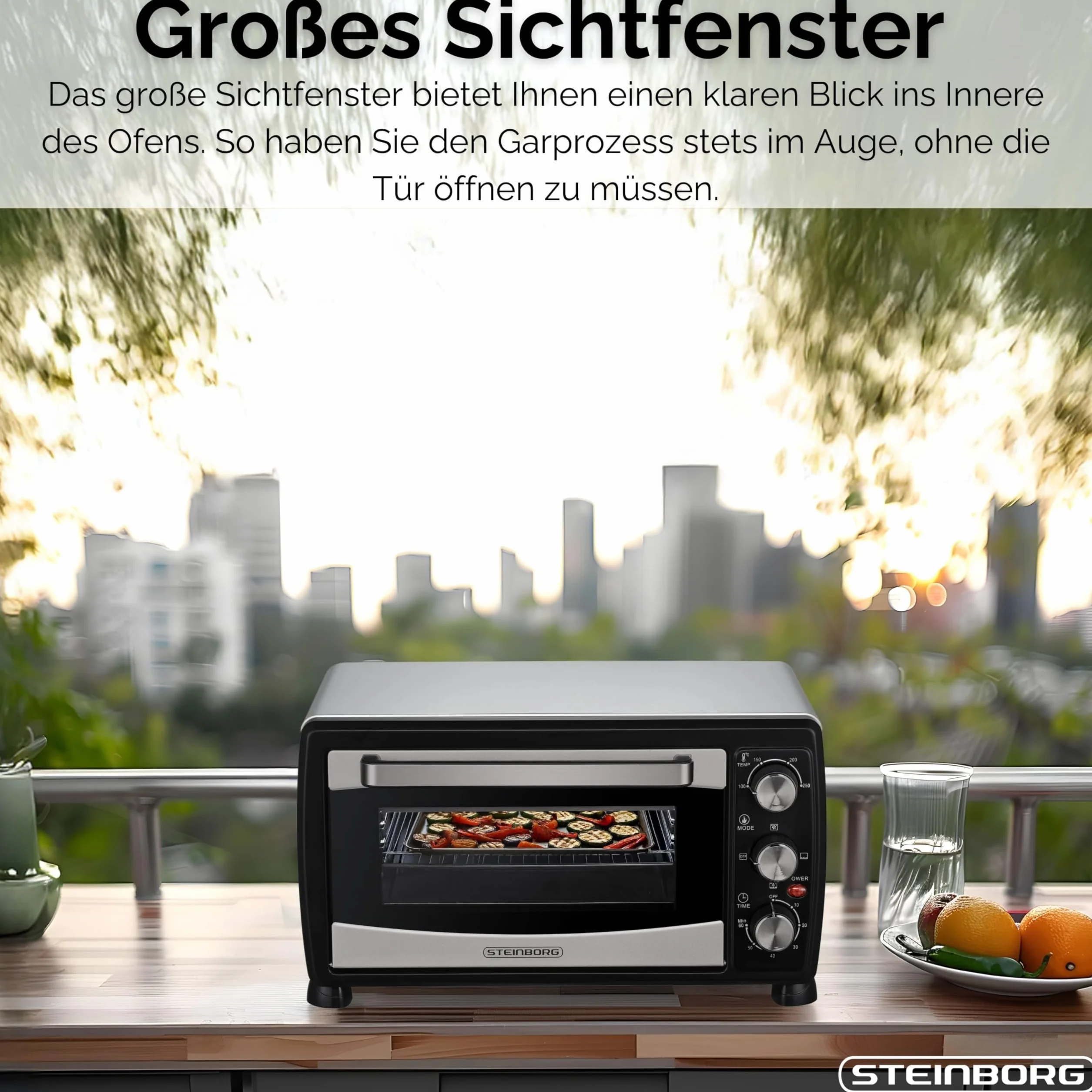 Steinborg Mini piekarnik konwekcyjny, 20 l, piec do pizzy, konwekcja, grzanie górne i dolne, 1400 W, mini piekarnik z timerem, mały piec kempingowy lub