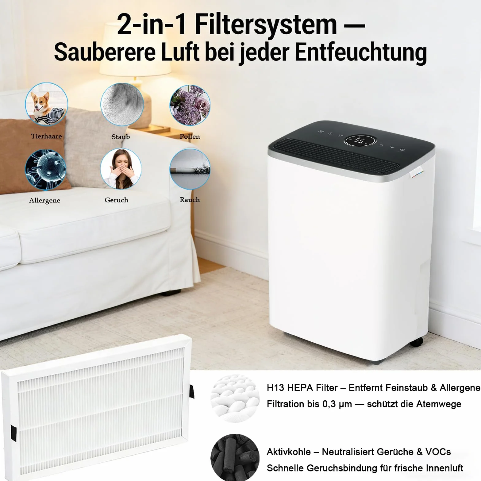 Filtr zamienny do osuszacza powietrza Bosch Dry Series 2000/1000/4000 z funkcją oczyszczania powietrza - 3 sztuki 2 w 1 HEPA + filtr z węglem aktywnym | trwałość 3-6 miesięcy