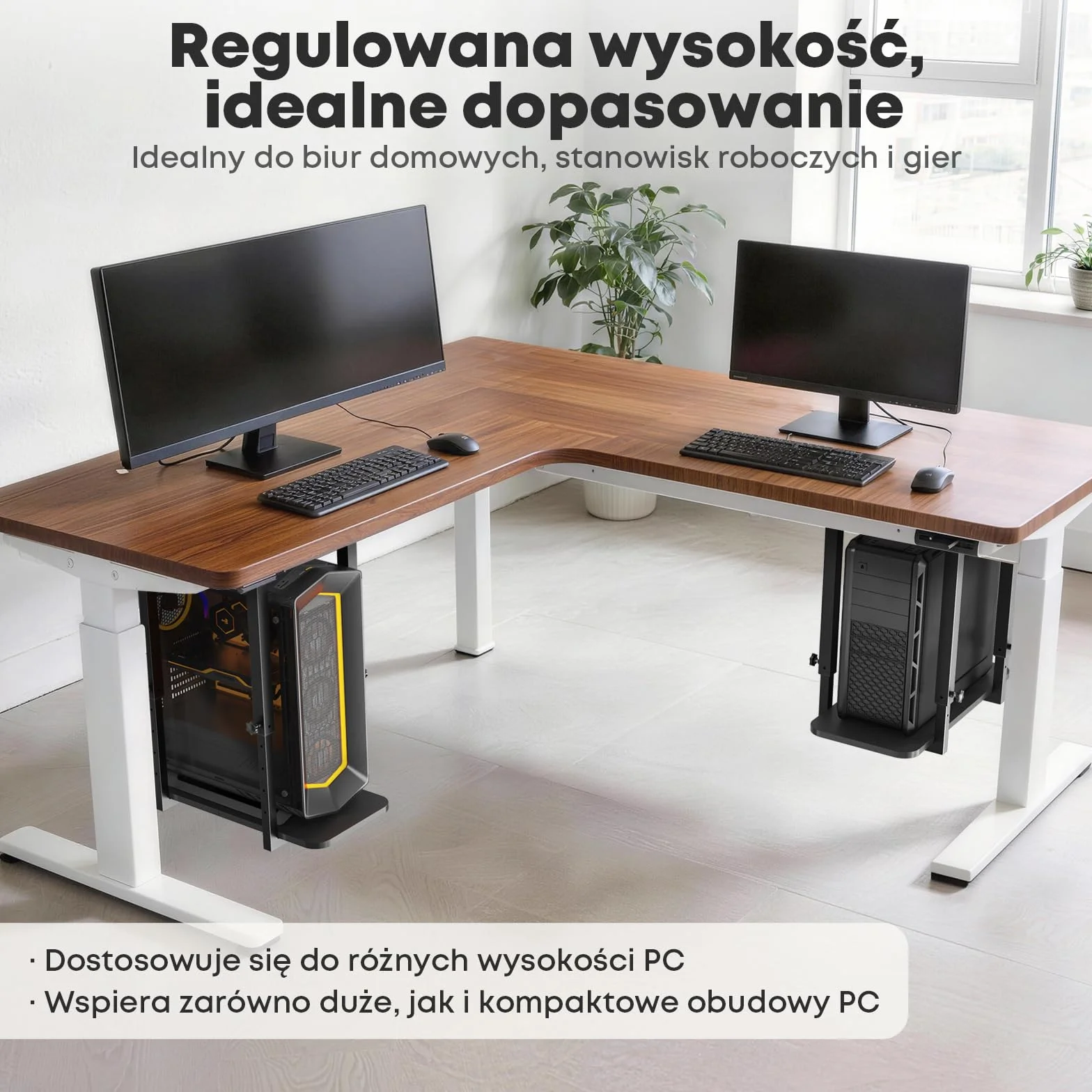 Solidny uchwyt PC pod biurko, regulowana wysokość – Uchwyt na obudowę PC, oszczędność miejsca, maksymalna waga 30 kg, Czarny
