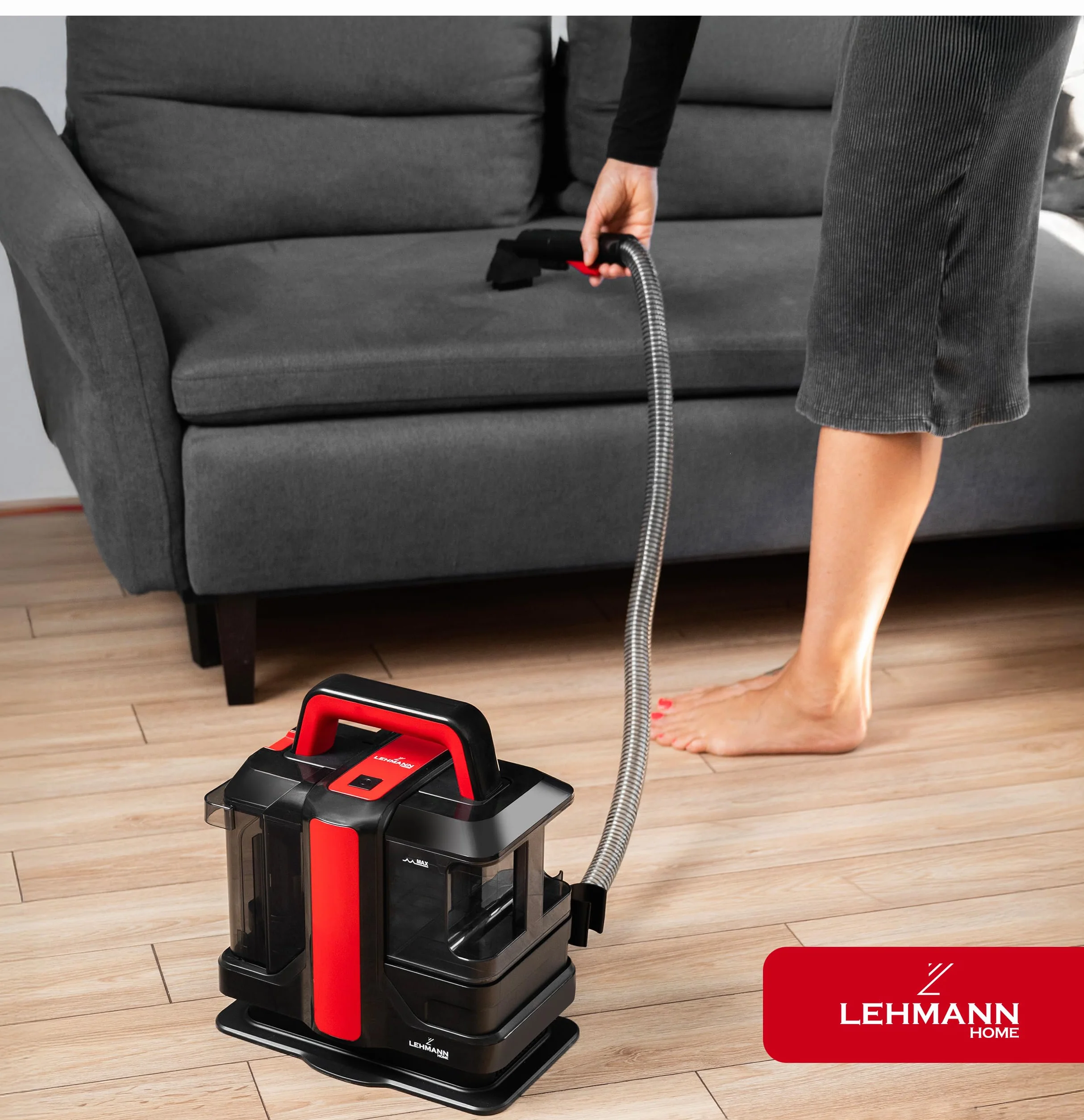 LEHMANN EasyWash Clean – odkurzacz piorący do prania tapicerki, 750 W, czyszczenie mokro i sucho, system 2 zbiorników, idealny do sof i foteli i dywanów