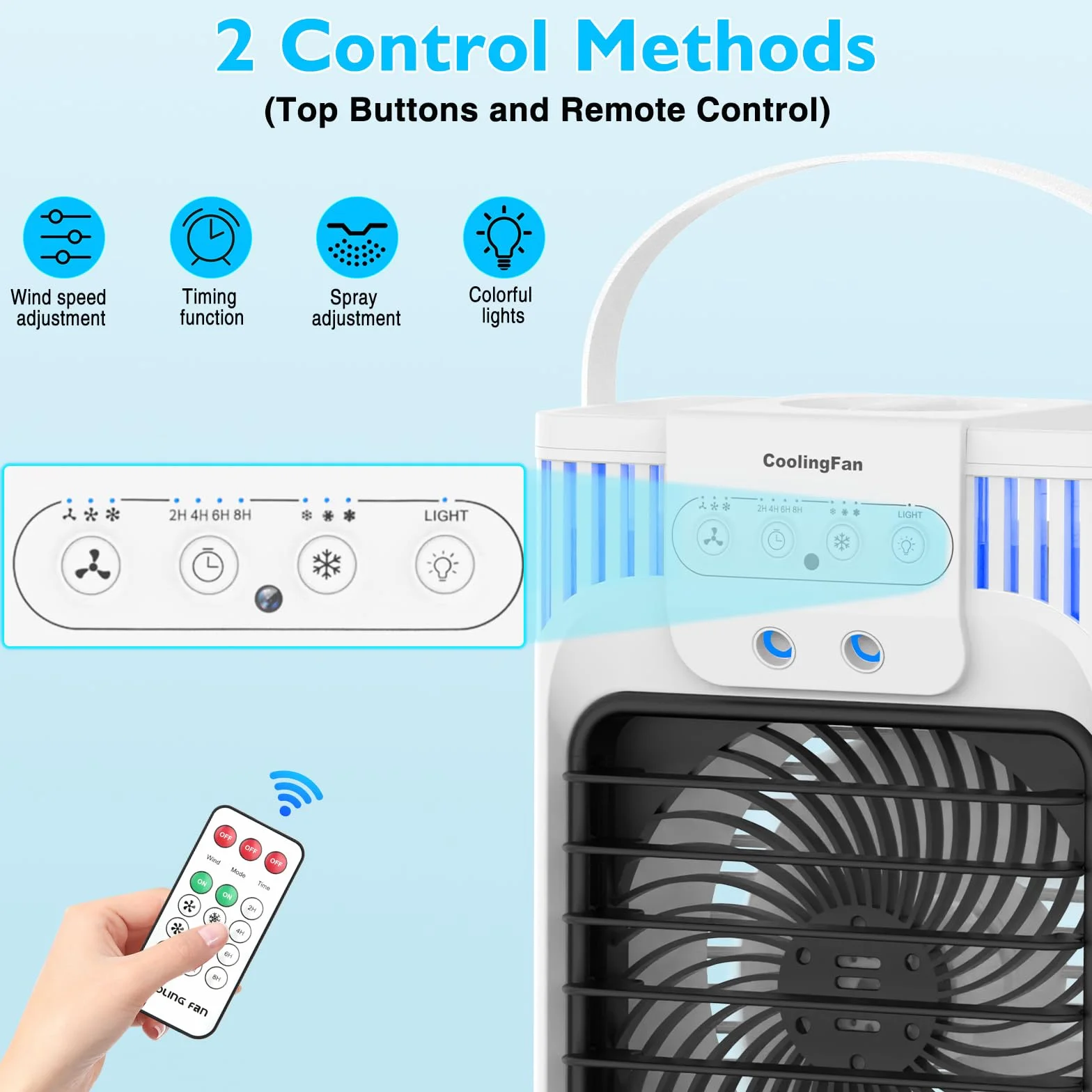 Przenośny klimatyzer 4 w 1, mini klimator, osobisty, mobilny, kompaktowy, ewaporacyjny, nawilżacz powietrza, 3 prędkości nawiewu, wentylator biurkowy, do akademika, biura, na zewnątrz