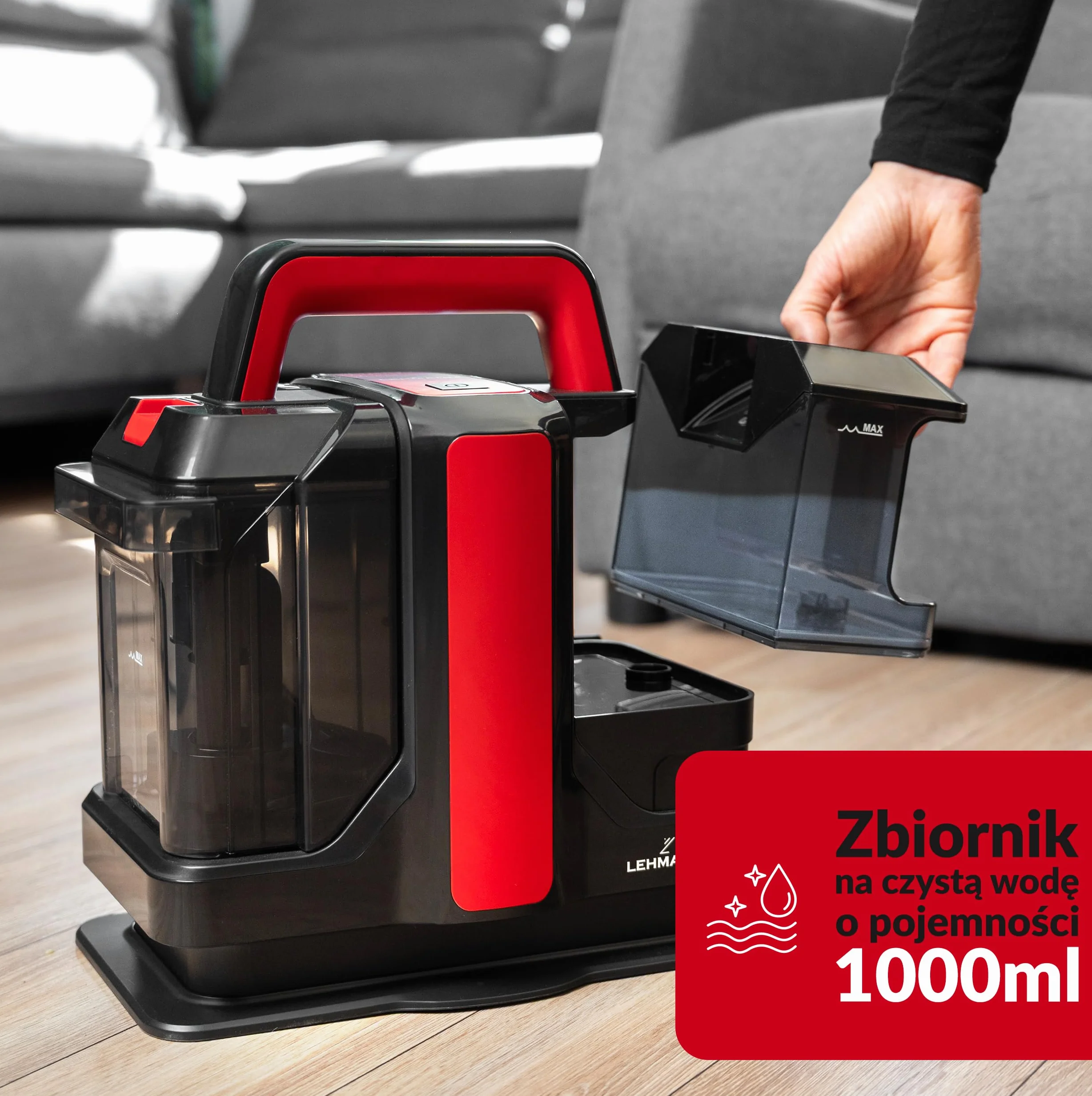 LEHMANN EasyWash Clean – odkurzacz piorący do prania tapicerki, 750 W, czyszczenie mokro i sucho, system 2 zbiorników, idealny do sof i foteli i dywanów