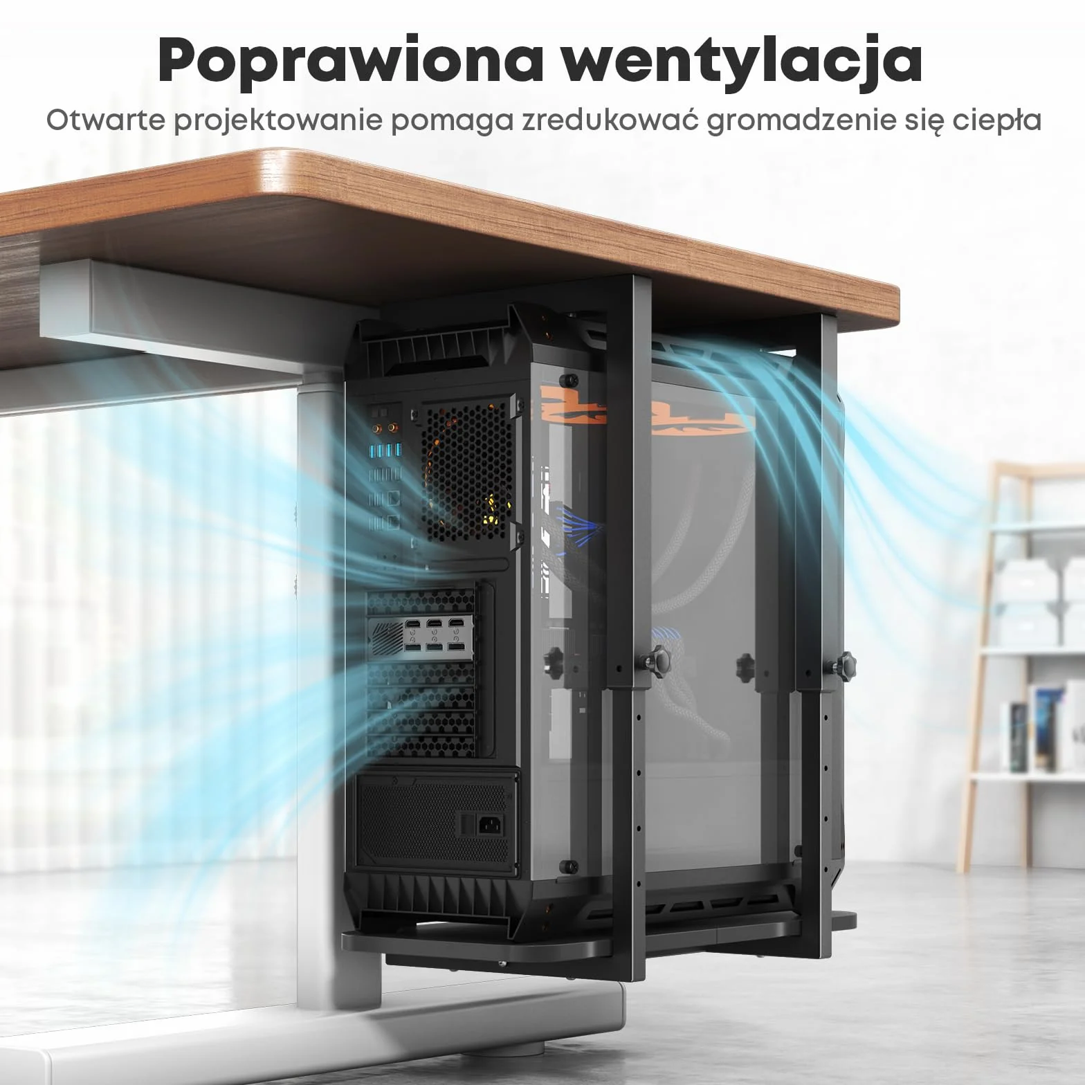 Solidny uchwyt PC pod biurko, regulowana wysokość – Uchwyt na obudowę PC, oszczędność miejsca, maksymalna waga 30 kg, Czarny