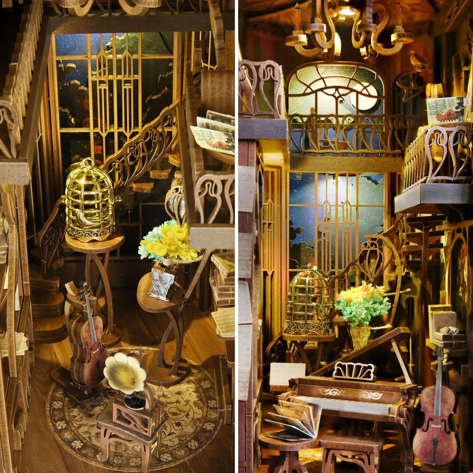 MiniCity DIY Book Nook Kit, Miniaturowy Domek dla Lalek Booknook Kit, Drewniane Puzzle 3D Podpórka do Książek Wkładka do Regału Dekoracja dla Młodzieży i Dorosłych (Pianista z Nightingale)