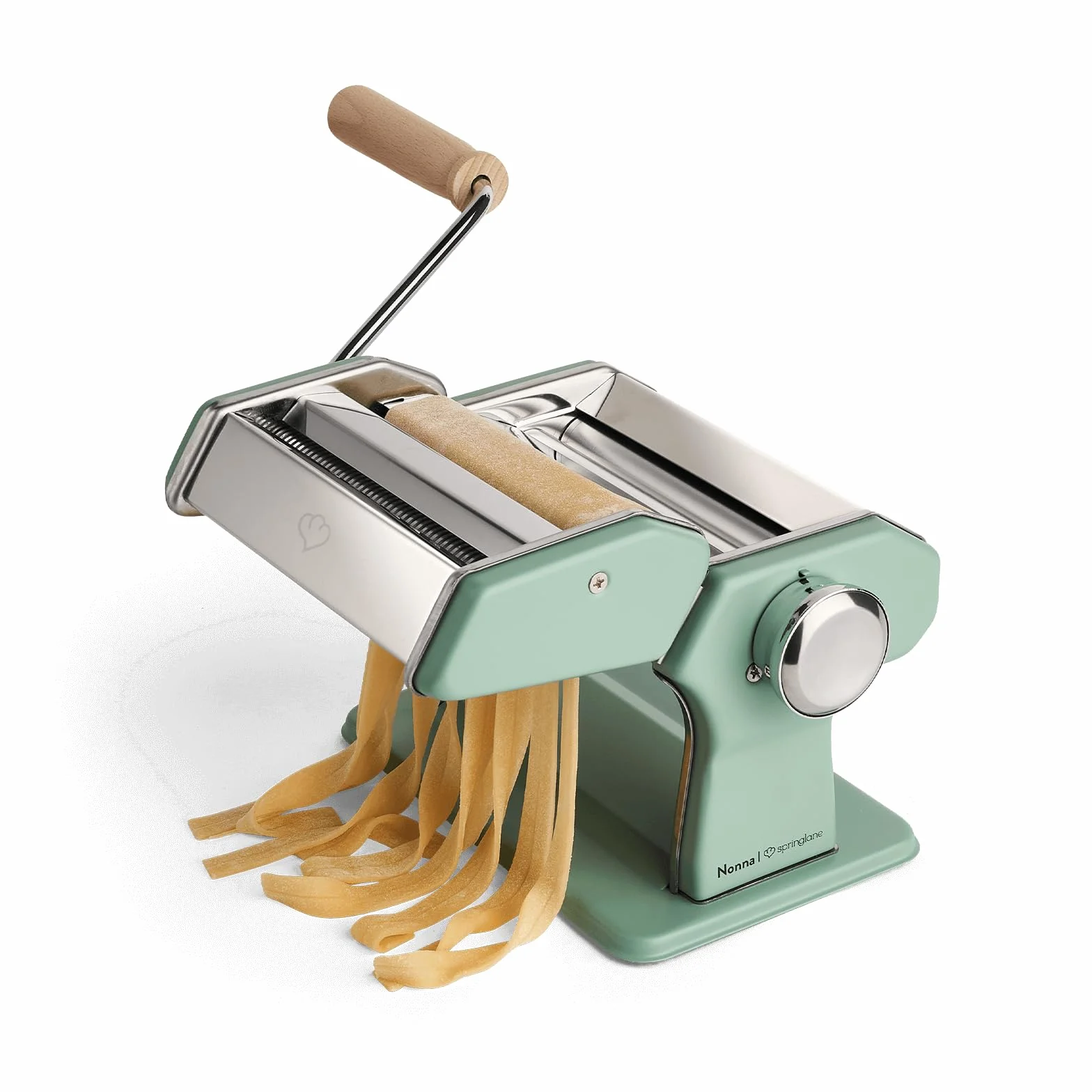 SPRINGLANE Ręczna maszynka do makaronu Nonna, stal nierdzewna, maszynka do makaronu w zestawie zeszyt z przepisami, suszarka do makaronu i 3 nasadki do krojenia spaghetti, lasagne, tagliatelle -