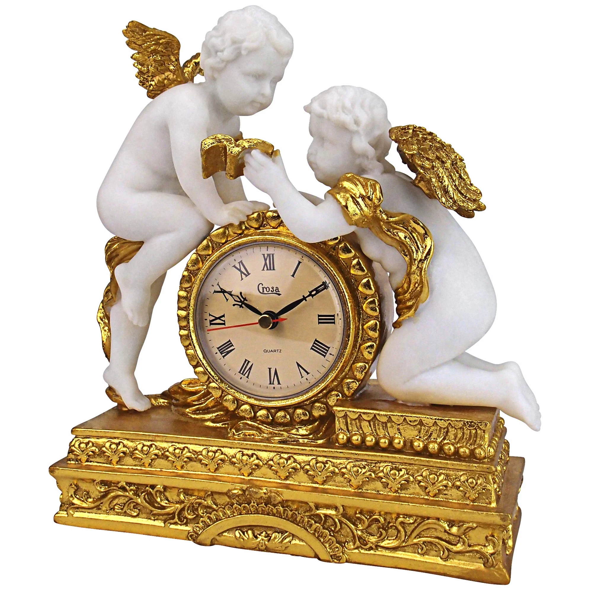 Design Toscano KY72570 Chateau Carbonne Cherub zegar kominkowy, 26,5 cm, żywica poliestrowa, złoto i kość słoniowa