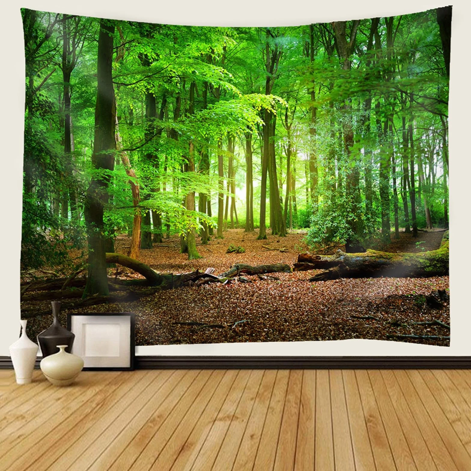 Lieson Dywan ścienny 240 x 220 cm gobelin dekoracja ścienna las natura zielony brązowy