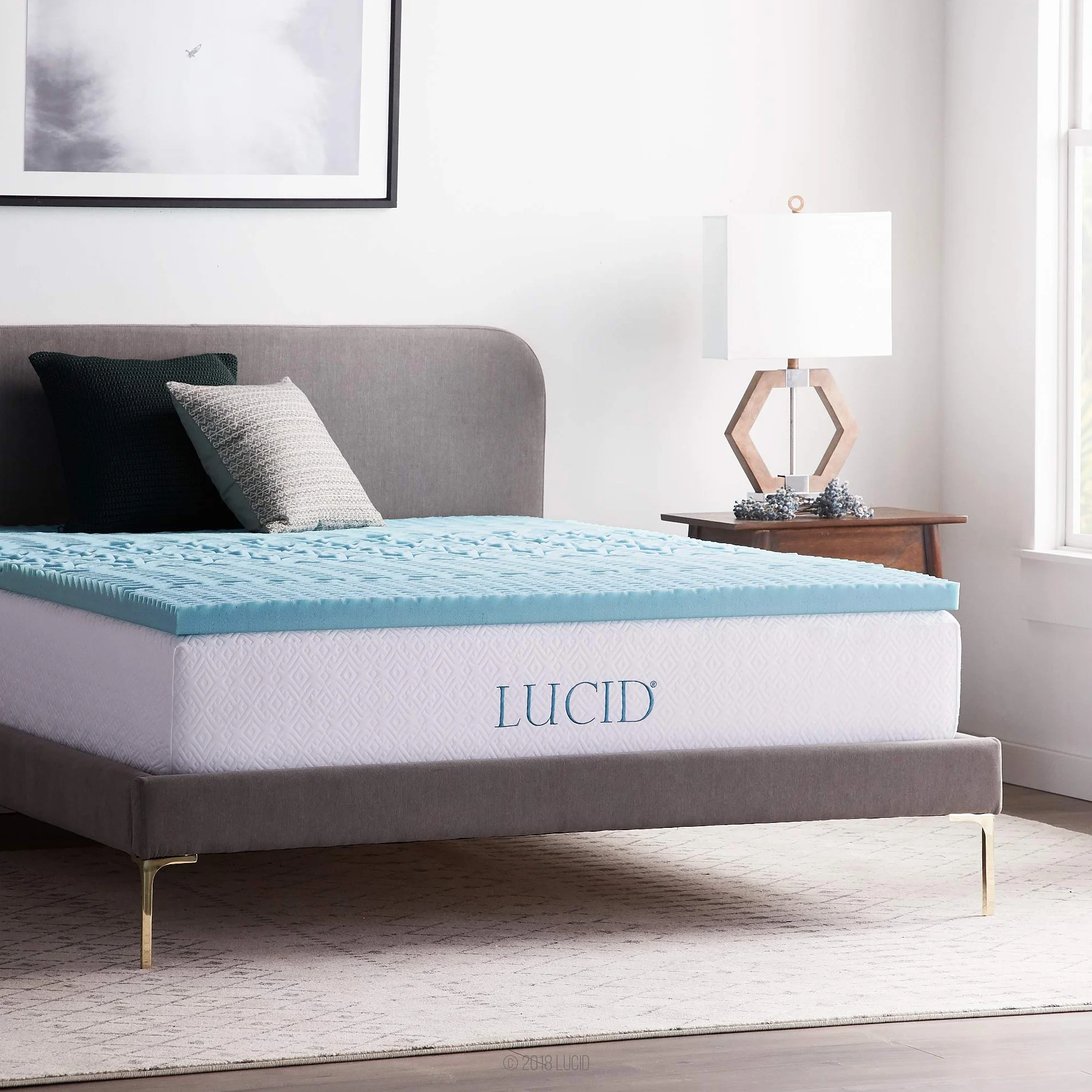 LUCID Nakładka na materac z 5 strefami – 5 cm, żelowa pianka z pamięcią kształtu, oddychająca, Öko-Tex, 160 x 200 cm, kolor niebieski