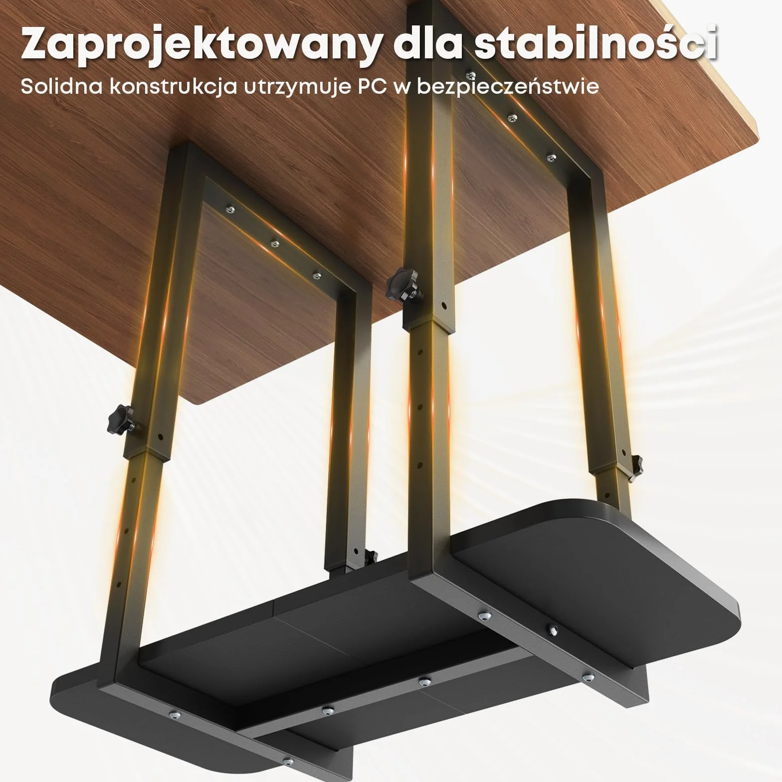 Solidny uchwyt PC pod biurko, regulowana wysokość – Uchwyt na obudowę PC, oszczędność miejsca, maksymalna waga 30 kg, Czarny