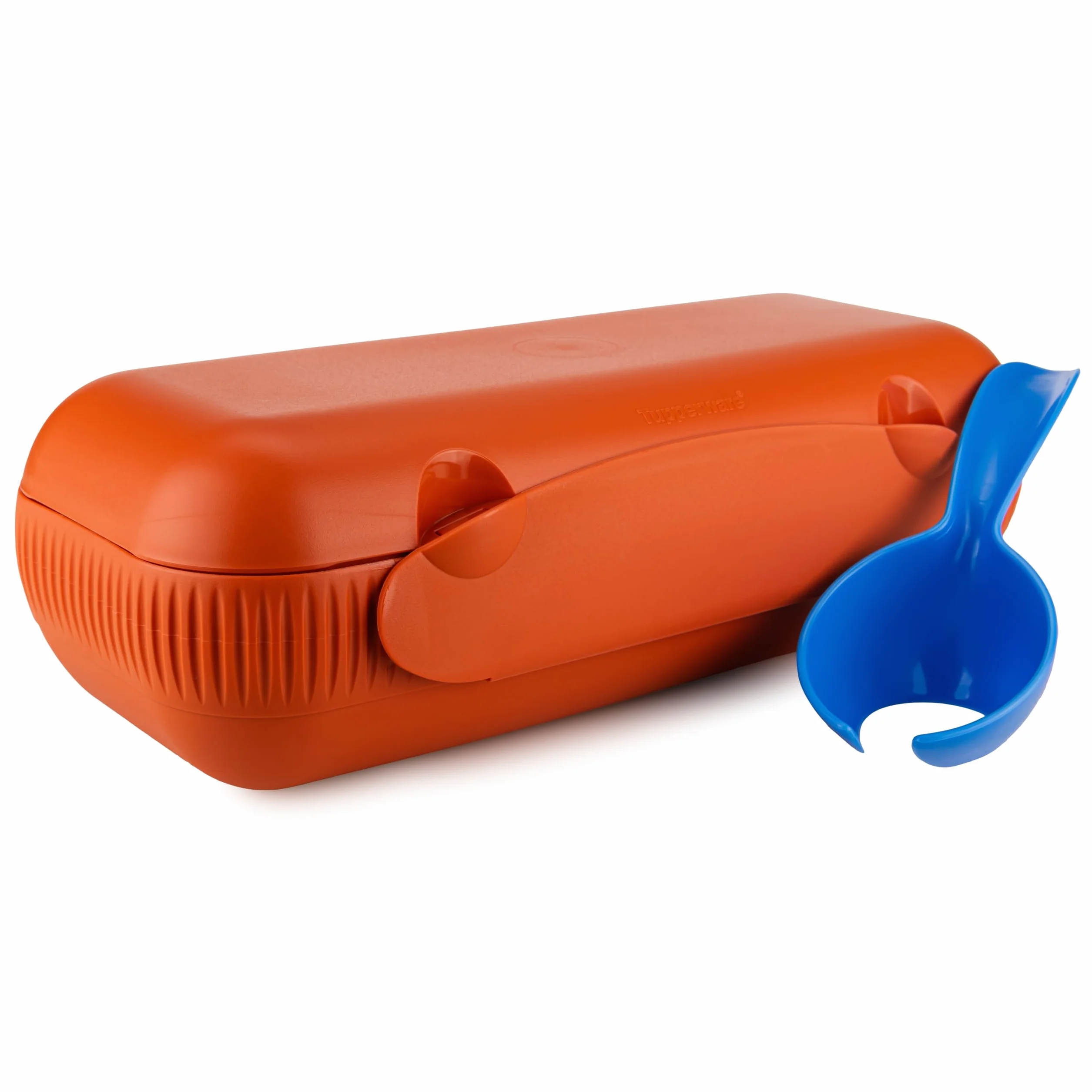 Tupperware Kolumbus pudełko na jajka czerwone ceglane na 10 jajek (w zestawie łyżka do jajek niebieska)