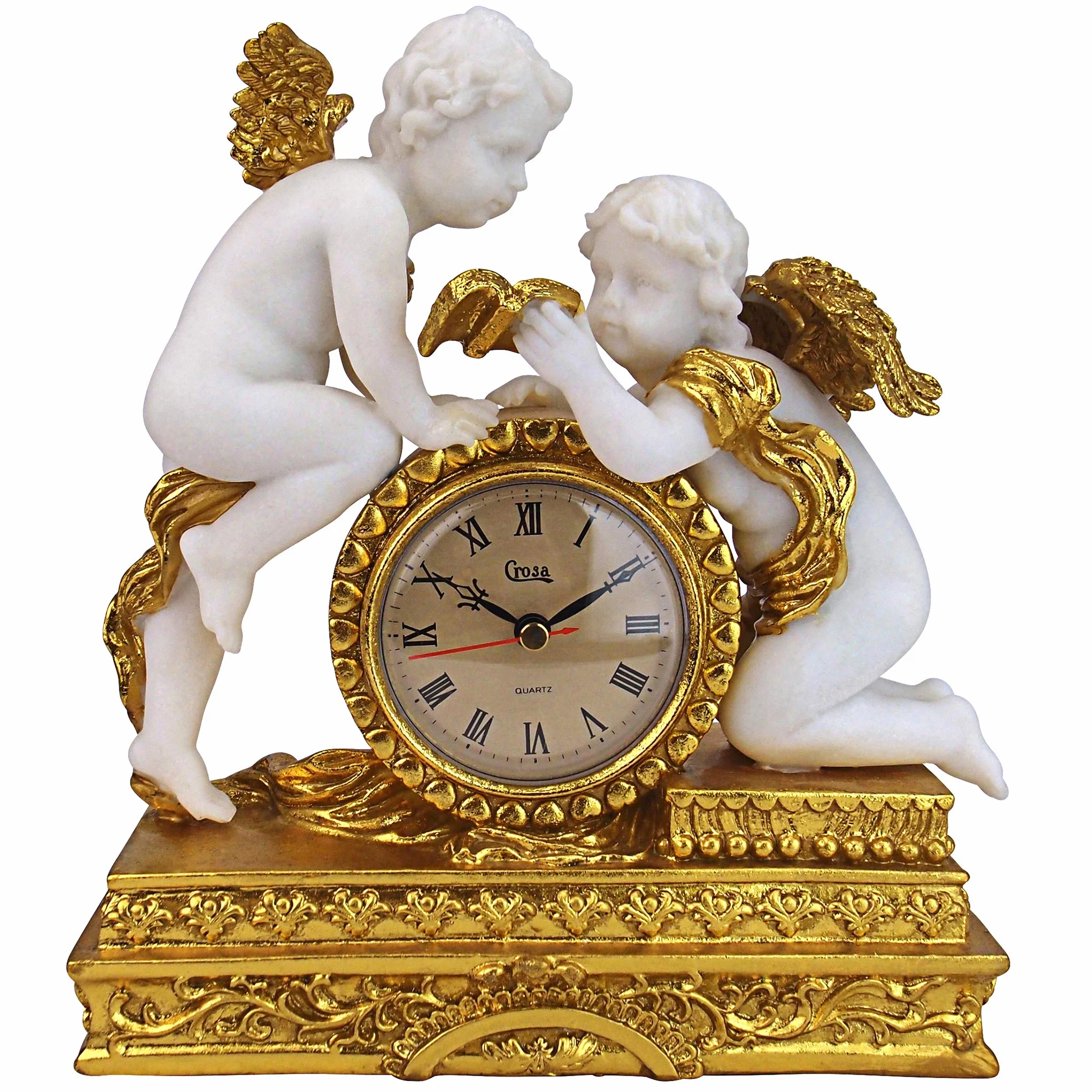Design Toscano KY72570 Chateau Carbonne Cherub zegar kominkowy, 26,5 cm, żywica poliestrowa, złoto i kość słoniowa
