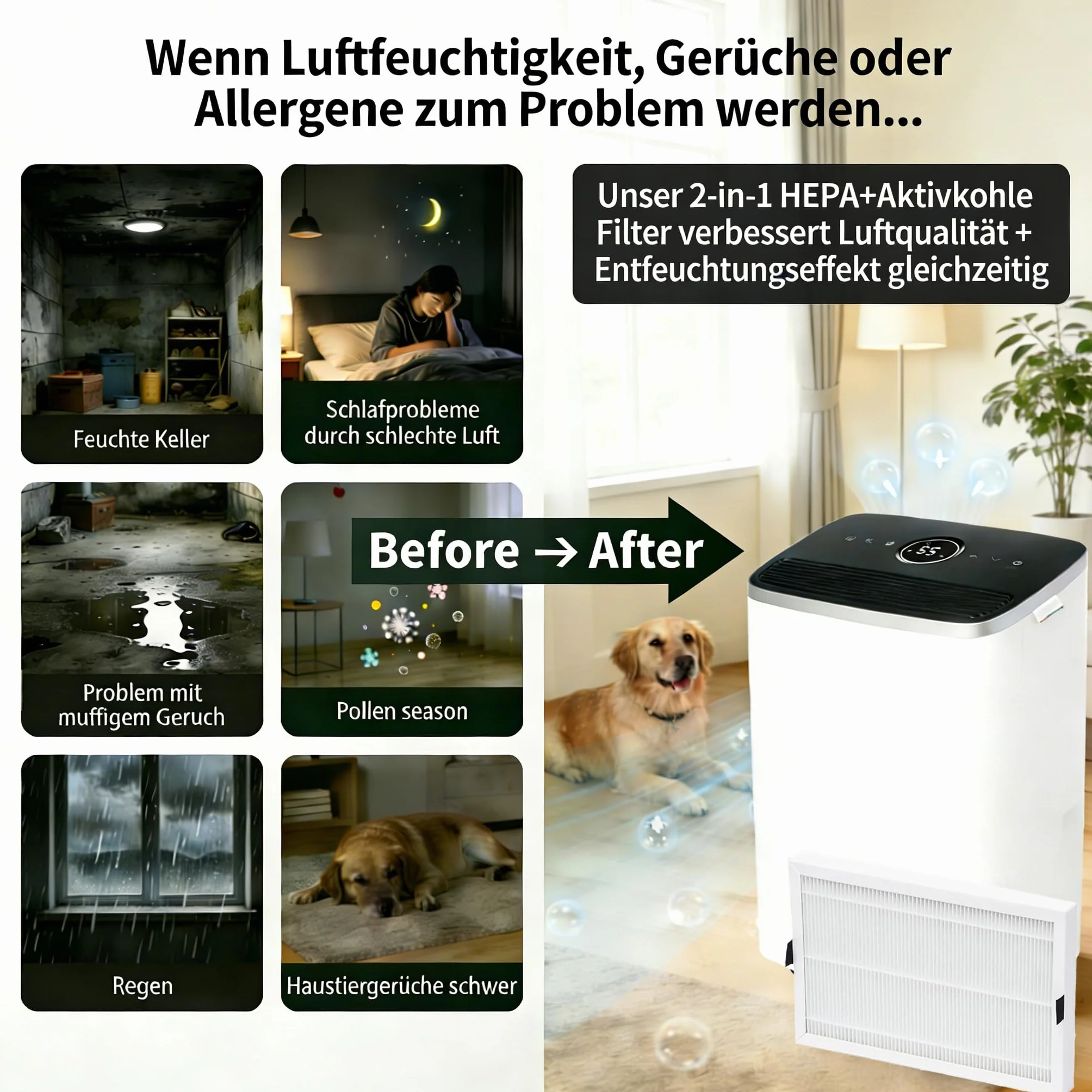 Filtr zamienny do osuszacza powietrza Bosch Dry Series 2000/1000/4000 z funkcją oczyszczania powietrza - 3 sztuki 2 w 1 HEPA + filtr z węglem aktywnym | trwałość 3-6 miesięcy