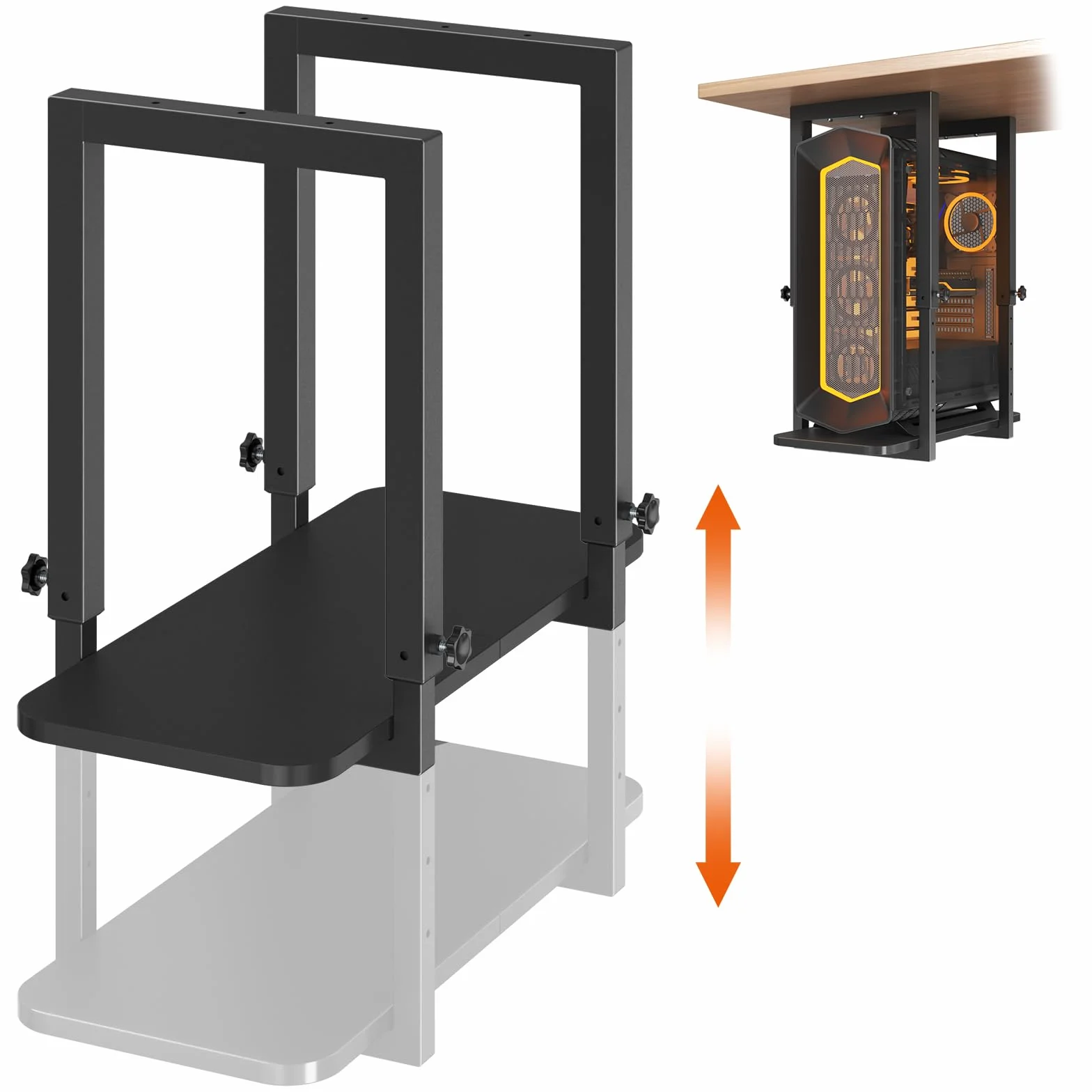 Solidny uchwyt PC pod biurko, regulowana wysokość – Uchwyt na obudowę PC, oszczędność miejsca, maksymalna waga 30 kg, Czarny