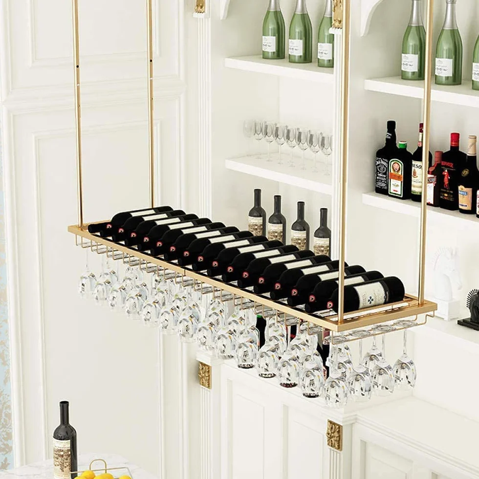 Wiszący stojak na wino z półką na kieliszki w stylu europejskim, żelazny wieszak na kieliszki do wina, wiszący uchwyt na kieliszki do wina, wiszący uchwyt na kieliszki do wina, odw