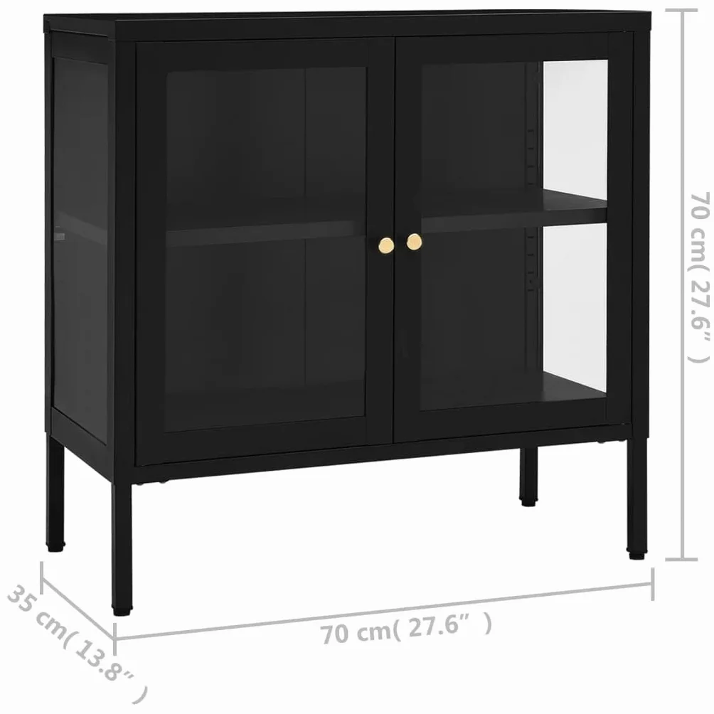 vidaXL Szafka boczna, czarna, 70x35x70 cm, stal i szkło