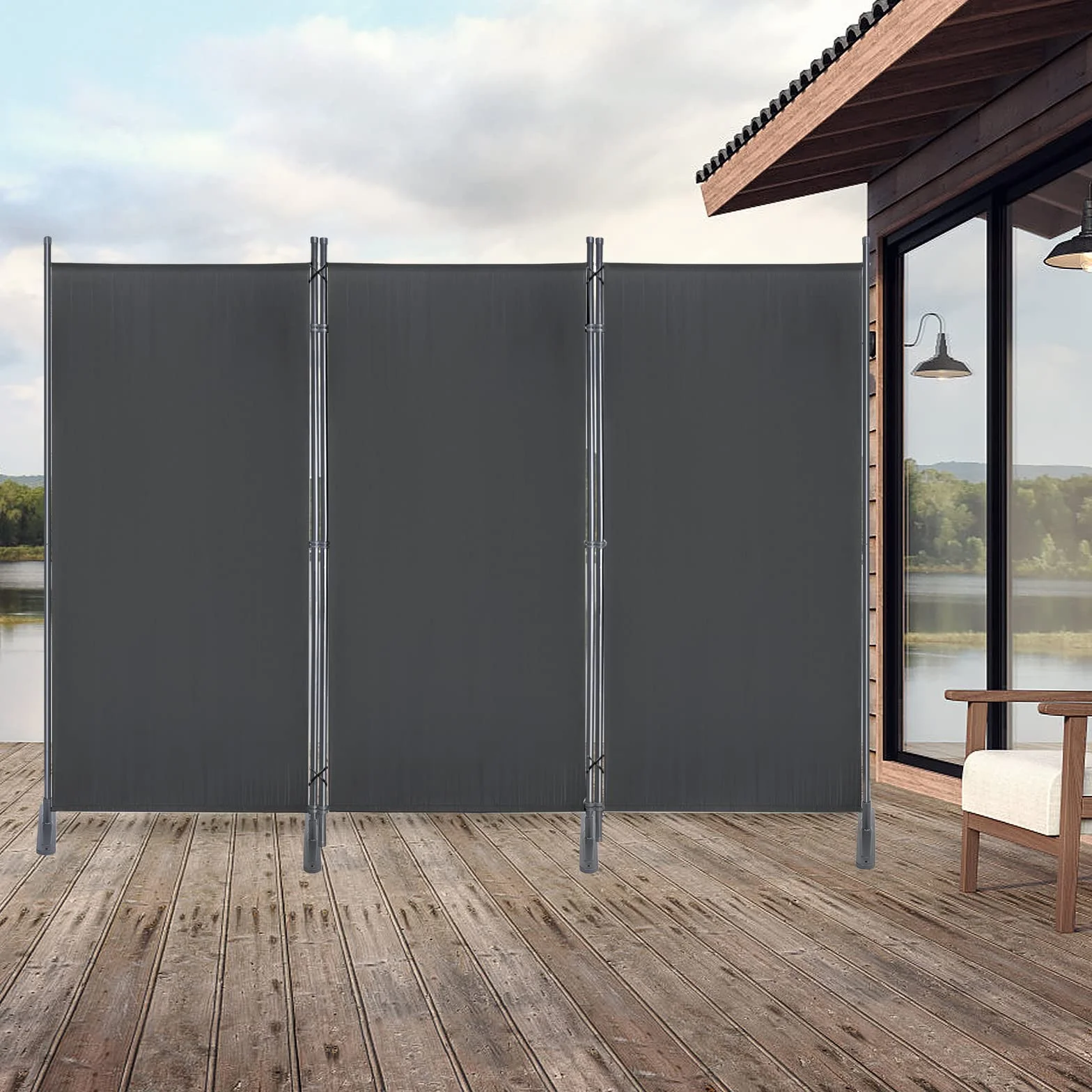 HENGMEI Przegroda pokojowa, wolnostojąca, balkon, 275x180cm osłona prywatności ogród parawan ścianka działowa namiot prysznicowy do użytku wewnętrznego i zewnętrznego, ciemnoszary