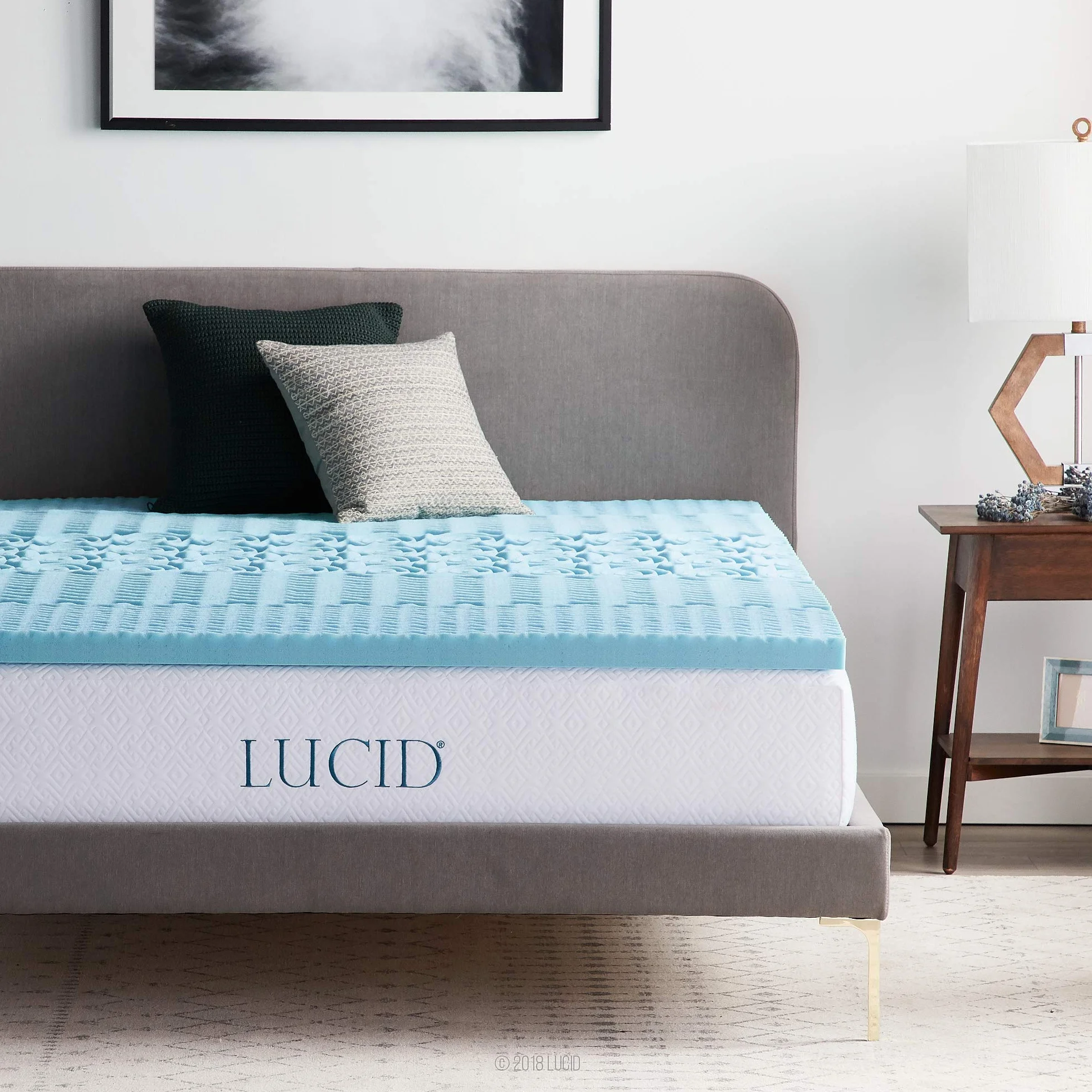 LUCID Nakładka na materac z 5 strefami – 5 cm, żelowa pianka z pamięcią kształtu, oddychająca, Öko-Tex, 160 x 200 cm, kolor niebieski