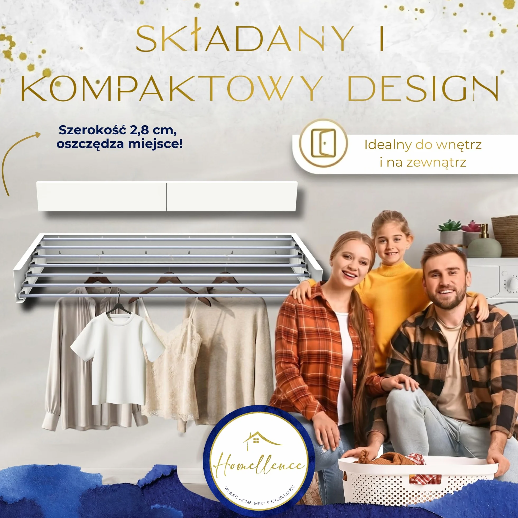 Homellence – Suszarka ścienna składana na pranie – Elegancka suszarka do prania montowana na ścianie – Składany ścienny stojak do suszenia prania (Biały, 120 cm)