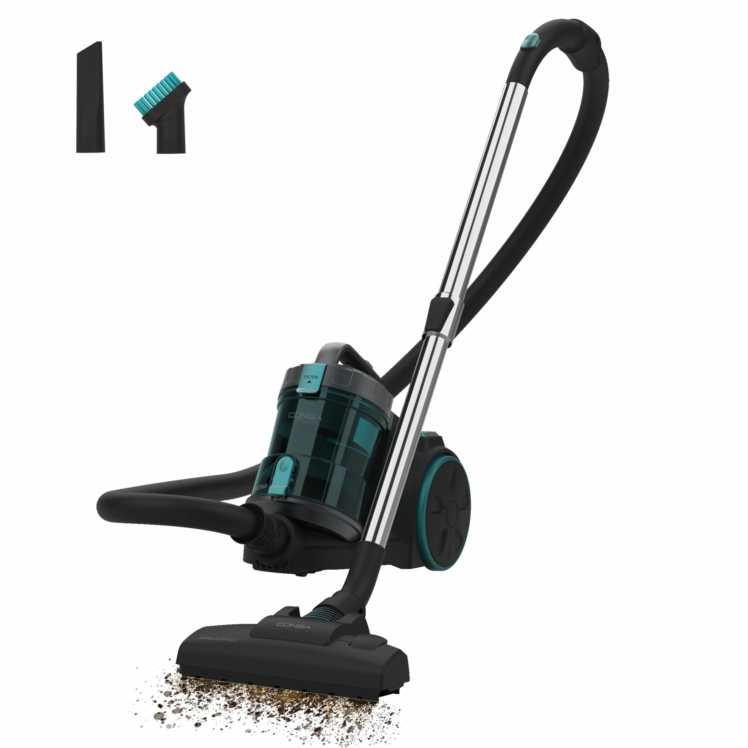 Cecotec Conga Rockstar Cyclonic XL bezworkowy odkurzacz do sań 890 W, zbiornik o dużej pojemności 2,5 l, filtr o wysokiej wydajności, regulowana metalowa rura teleskopowa oraz akcesoria meblowe i