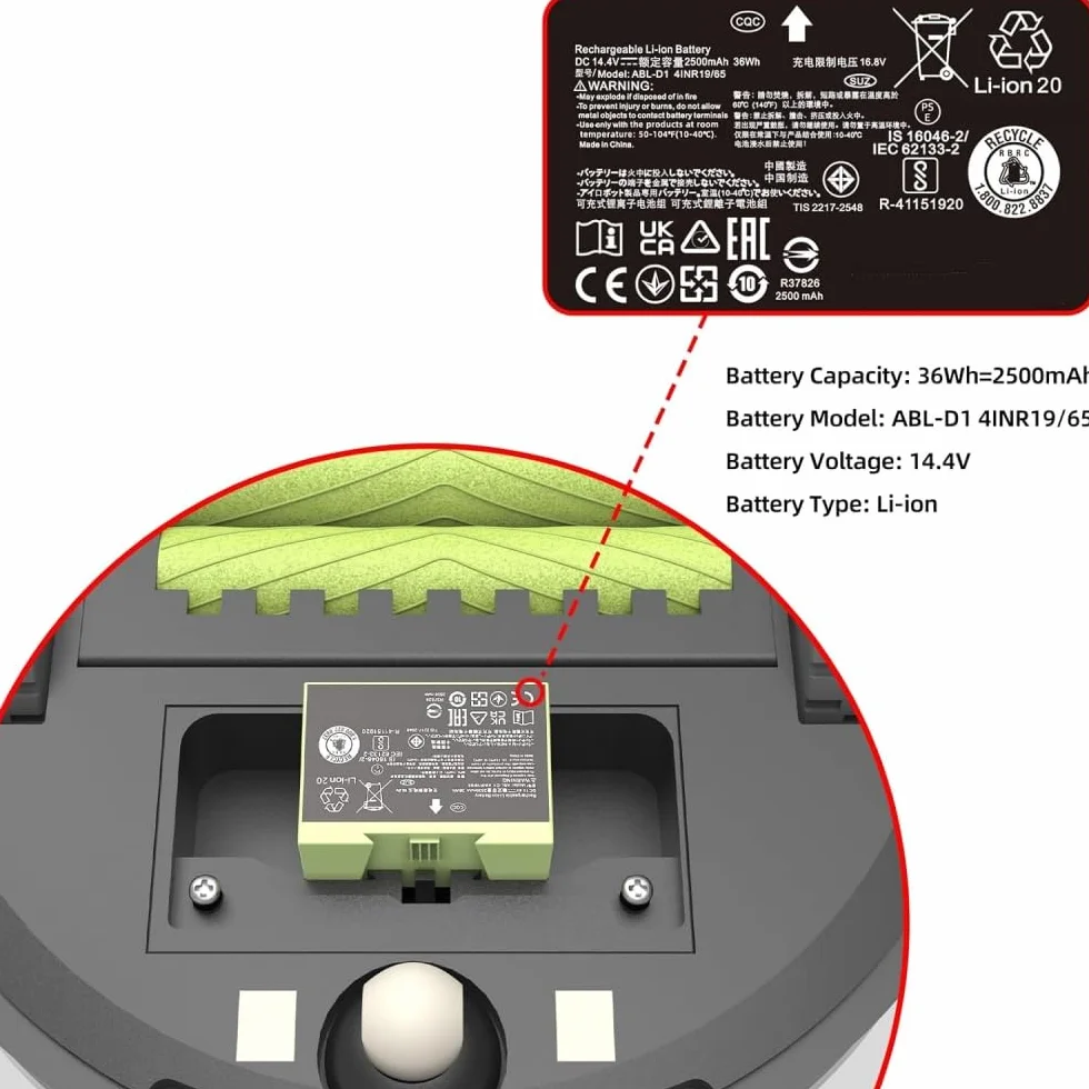 ABL-D1 4INR19/65 akumulator zamienny do iRobot Roomba e and i serii i8 i8+ i7 i7+ i4 i4+ i3 i3+ E5 5150 E5150 E5152 E5154 E5158 E6 6198 E6198 E6J7 J7+ 14.4V 36Wh 2500mAh