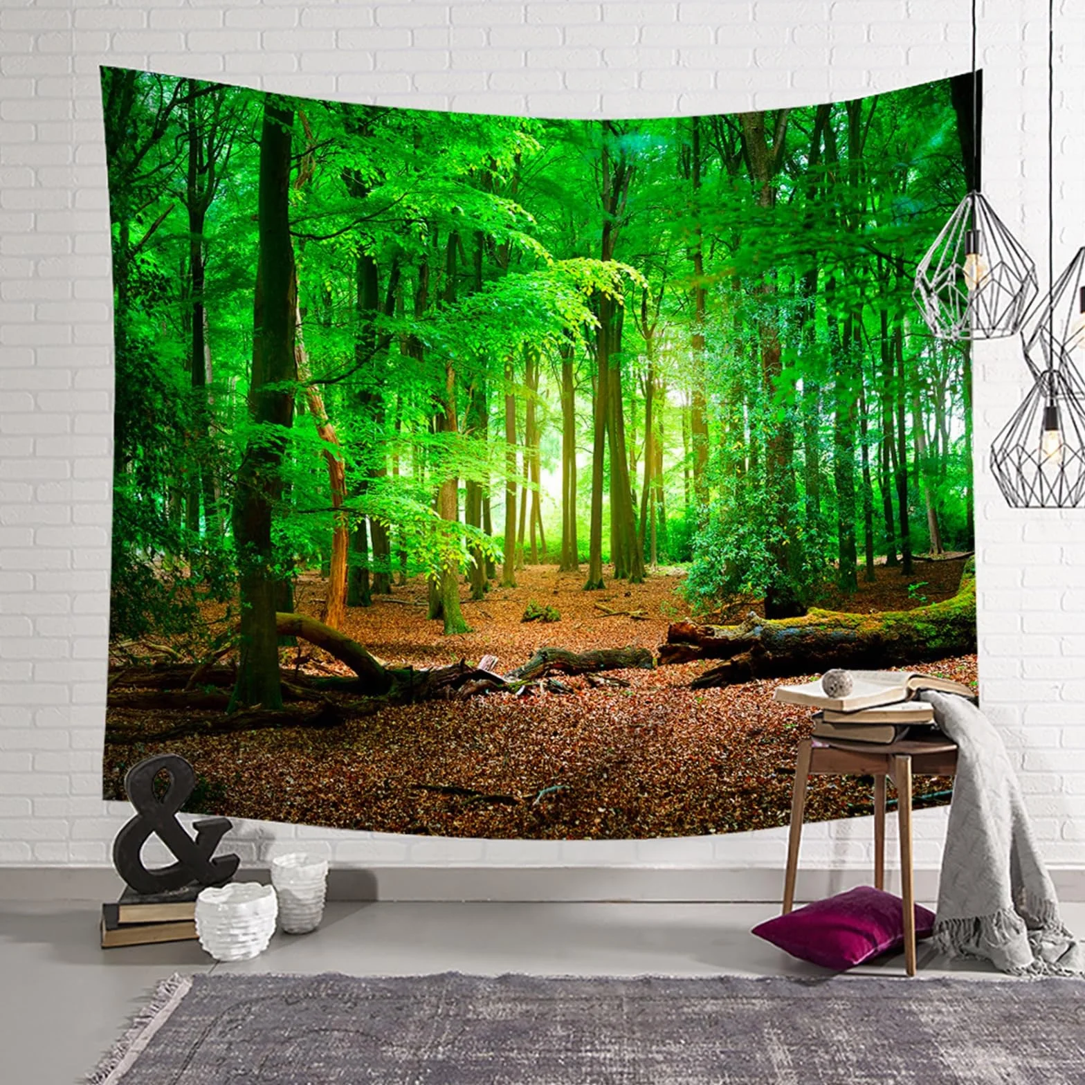 Lieson Dywan ścienny 240 x 220 cm gobelin dekoracja ścienna las natura zielony brązowy