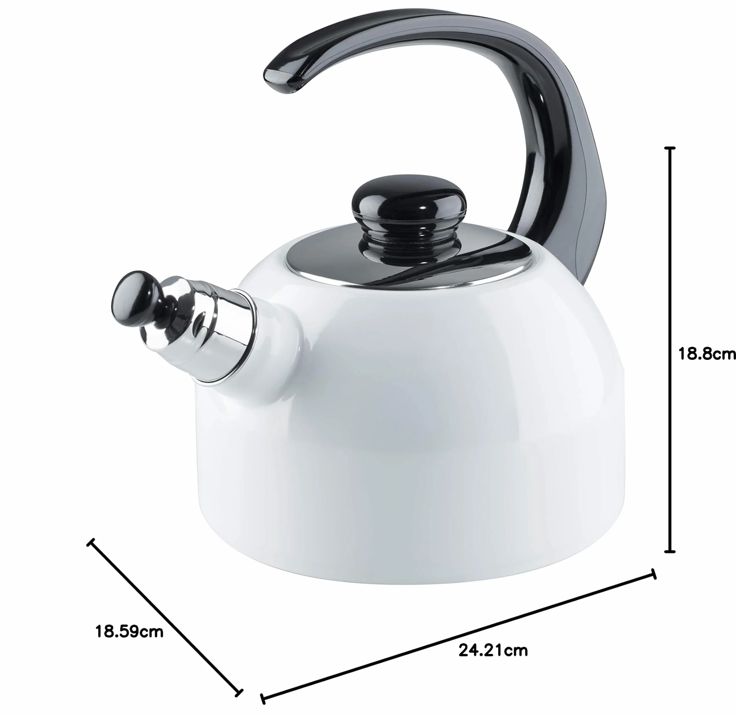 Riess, 0543-033, czajnik z gwizdkiem Plus, klasyczny biały, pojemność 2 litry, średnica 18,4 cm, 3-krotnie emaliowany, biały, czajnik na wodę, indukcja