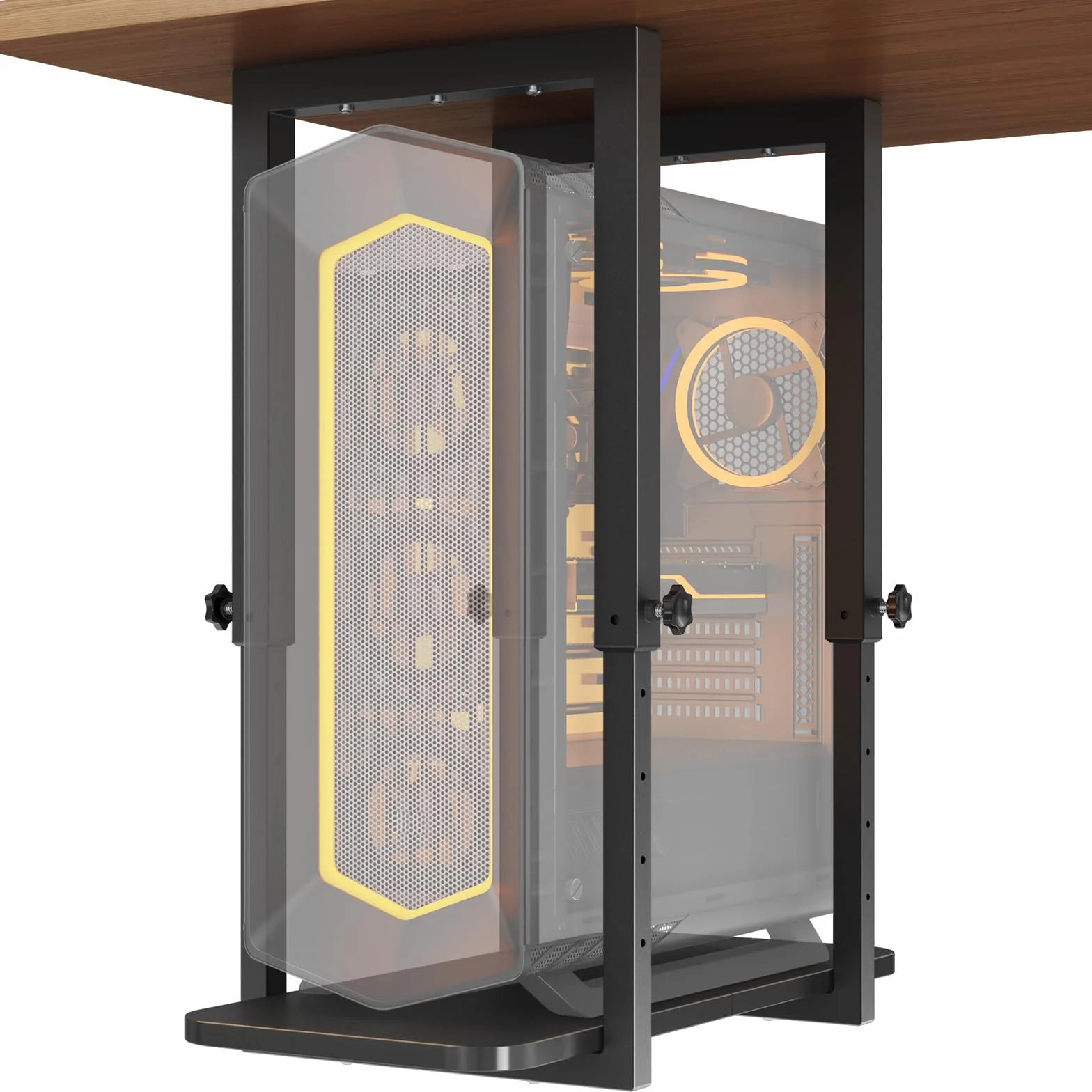 Solidny uchwyt PC pod biurko, regulowana wysokość – Uchwyt na obudowę PC, oszczędność miejsca, maksymalna waga 30 kg, Czarny