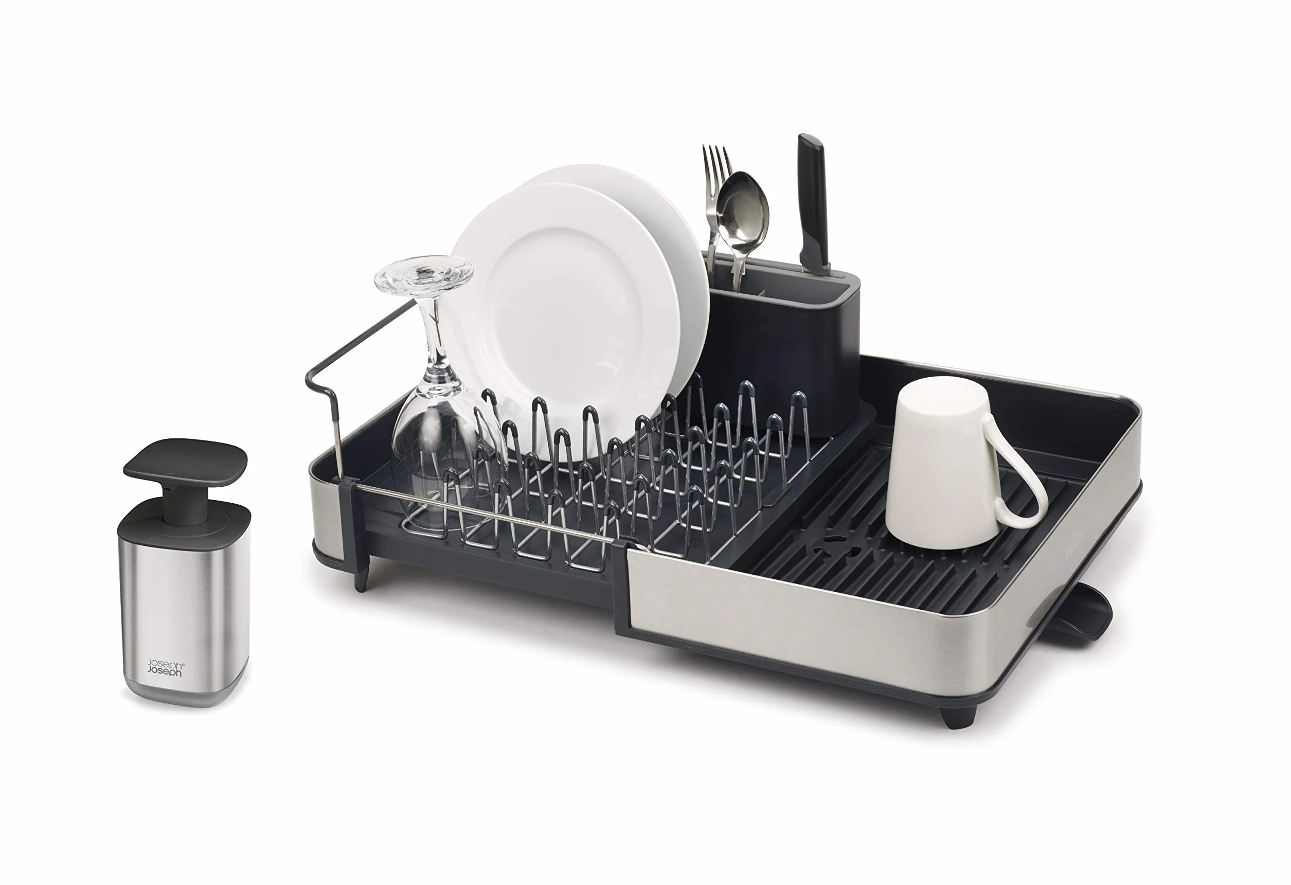 Joseph Joseph Rethink Your Sink 2-Częściowy Zestaw do Organizacji Zlewu z Wysuwanym Stojakiem na Ociekacz i Higieniczną Pompką do Mydła